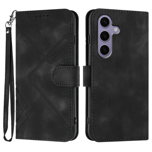 Samsung Galaxy S25 5G Line Pattern Skin Feel Leather Phone Case - Black